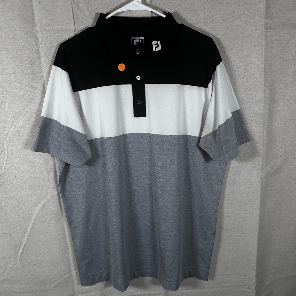 FootJoy Athletic Fit Golf Polo Shirt Mens XL Black White Gray Colorblock Short